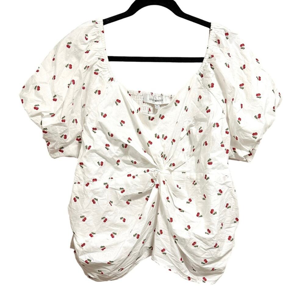 NWT Lily White Cherry Print Blouse Size 3X
